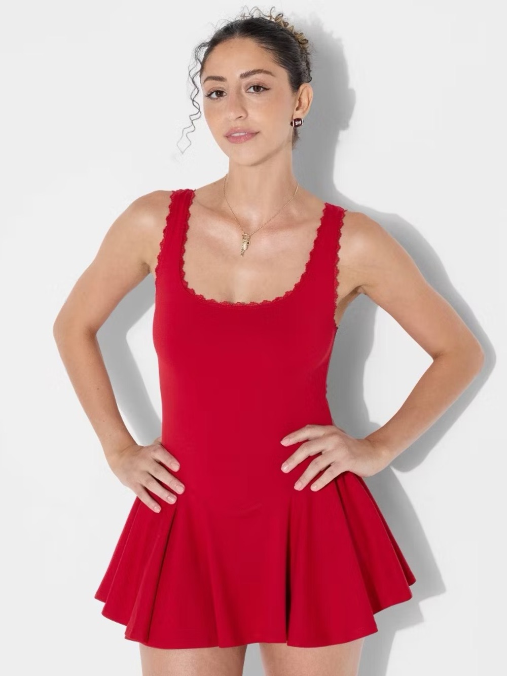 wild fable Red Scallop-Edge Tank Dress w/ Attached Shorts